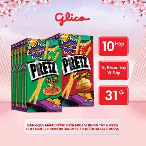 Bánh que mặn nướng giòn mix 2 vị khoai tây & pizza GLICO Pretz Combo10 Happy Set D (5 khoai tây 5 pizza)