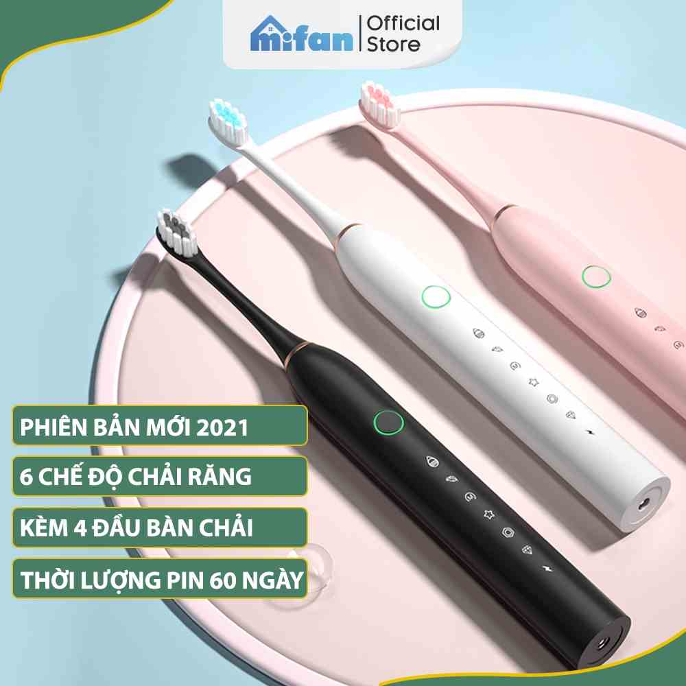 Bàn Chải Điện Mifan Sonic X2 Model 2021 - Máy đánh răng máy sóng âm công nghệ Đức - Tặng kèm 3 đầu thay thế