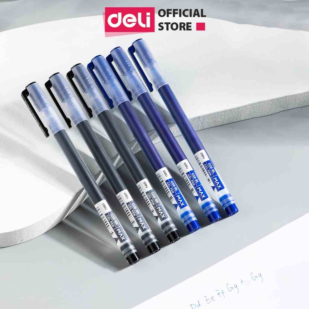 Bút bi nước văn phòng mực gel 0.5mm Deli màu xanh đen nhanh khô viết đều trơn tru lâu hết mực chất lượng cao EG16