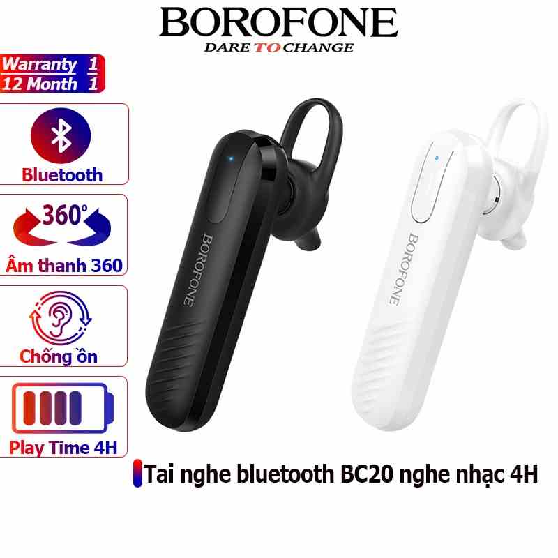 Tai nghe nhét tai bluetooth BOROFONE BC20 chống ồn, không dây, nghe nhạc đàm thoại 4 tiếng - Chính hãng