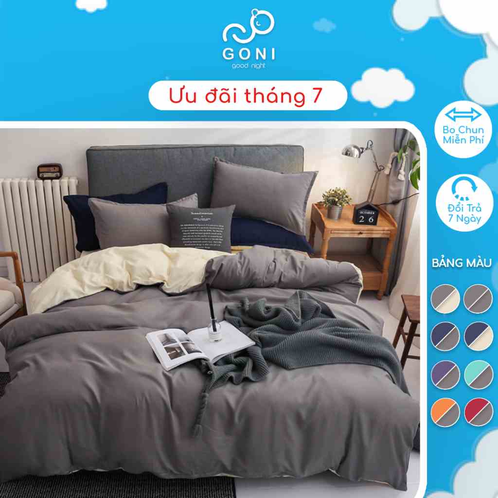 [Mã BMLT30 giảm đến 30K đơn 299K] Bộ chăn ga gối cotton tici GONI drap giường phối màu đủ size drap ga giường