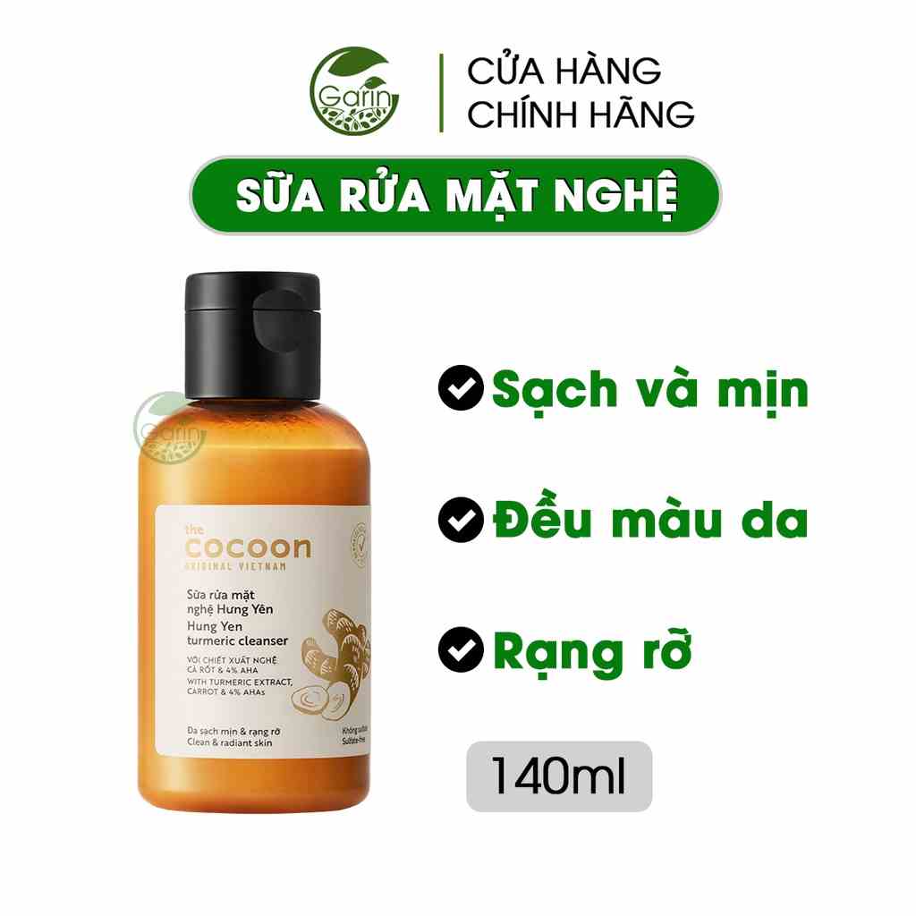 [Mã BMLTB35 giảm đến 35K đơn 99K] Sữa rửa mặt nghệ Hưng Yên Cocoon Garin 140ml cho làn da sạch mịn, đều màu và rạng rỡ