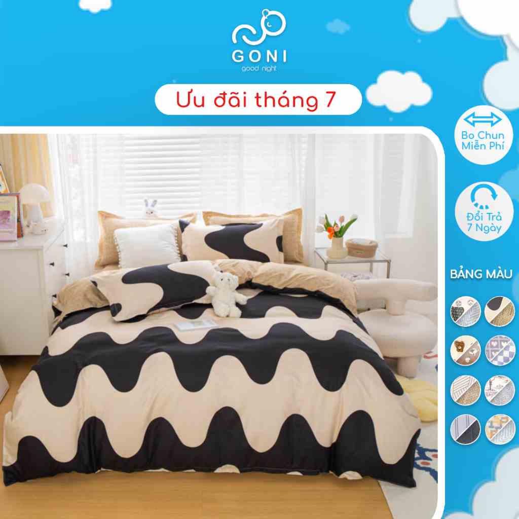 [Mã BMLT30 giảm đến 30K đơn 299K] Bộ Chăn Ga Gối GONI Cotton Tici Hoạ Tiết Dễ Thương Đủ Kích Thước Trải Nệm