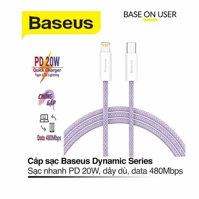 [Mã BMLTB35 giảm đến 35K đơn 99K] Cáp sạc PD20W Baseus Dynamic Series Type-C data 480Mbps dây bọc dù dài 100CM cho ip