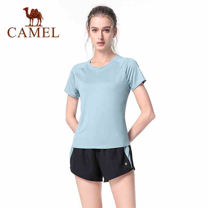 Set đồ thể thao CAMEL gồm áo thun tay ngắn dáng rộng và quần short thoáng khí thời trang năng động cho nữ