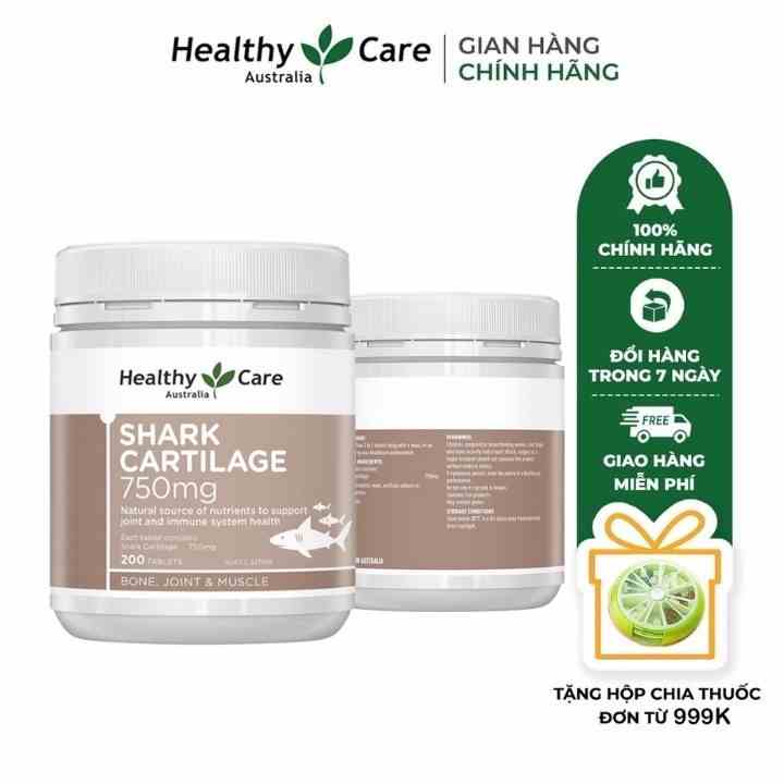 Combo 2 Hộp Viên Uống Sụn Vi Cá Healthy Care Shark Cartilage 750mg Tốt Cho Xương Khớp