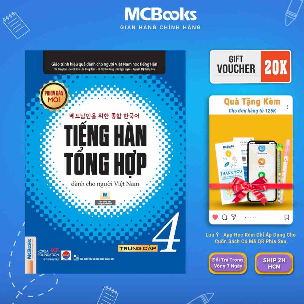 Sách - Giáo trình Tiếng Hàn Tổng hợp Trung cấp 4 - Bản Đen trắng Mcbooks