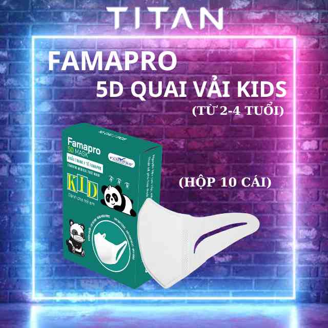 [Famapro 5D Baby Quai Vải - Bé 2~4 Tuổi ] Khẩu trang kháng khuẩn 3 lớp (10 cái/hộp)