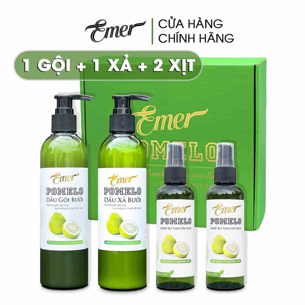 [Mã BMLTB35 giảm đến 35K đơn 99K] Liệu trình 1 dầu gội 1 dầu xả 2 xịt tinh dầu bưởi kích mọc tóc pomelo Emer Garin