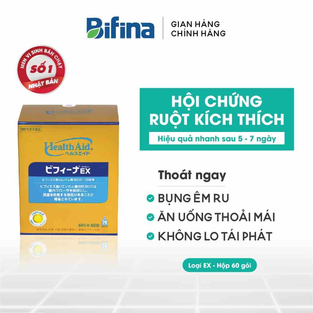 Bifina Nhật Bản - Hỗ trợ giảm hội chứng ruột kích thích và đại tràng co thắt - Loại EX và S - Hộp 60 gói