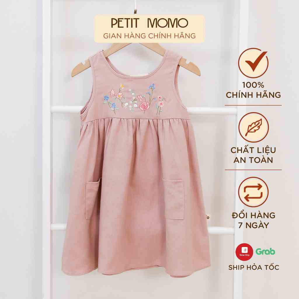 Váy 3 Lỗ Điệu Đà Cho Bé Gái (1 - 6 Tuổi) Petit Momo Màu Sắc Chất Liệu Vải Thô Siêu Mát Hoạ Tiết Hoa Nhí Thêu Ngực H149