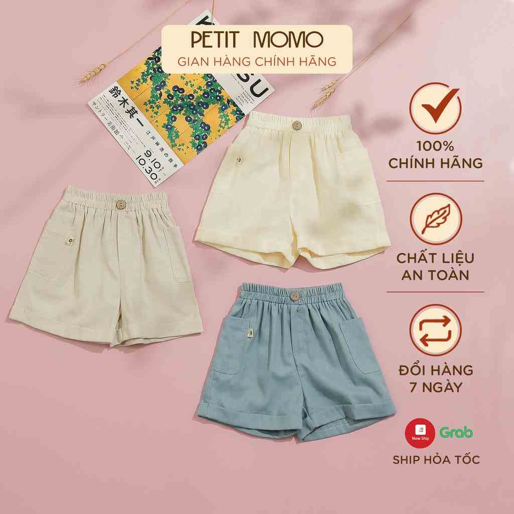 Quần Cộc Cho Bé Trai Đi Học Đi Chơi PETIT MOMO Vải Linen Cao Cấp, Siêu Thoáng Mát, Đính Khuy Trang Trí Sành Điệu H141