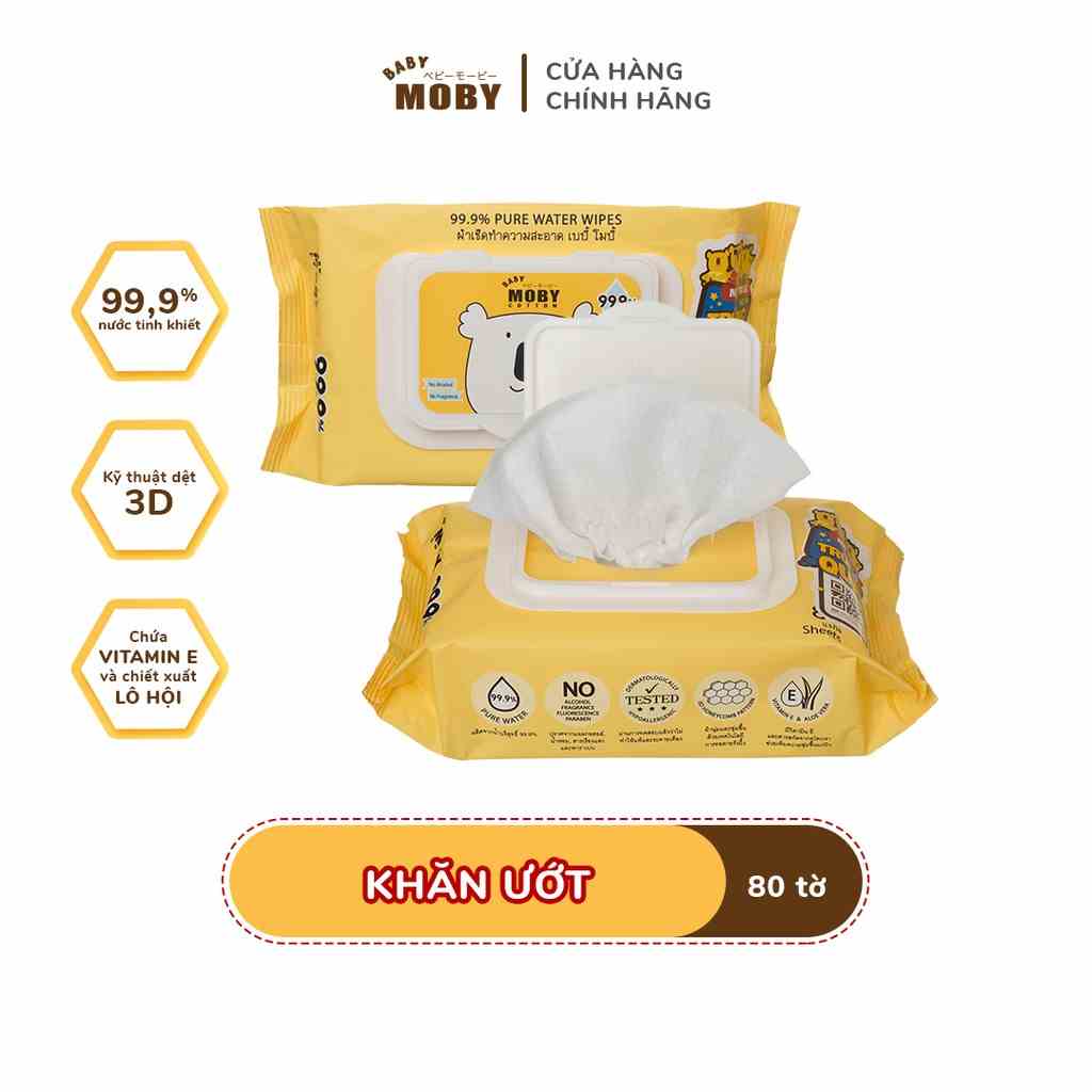 Khăn ướt Moby Baby không mùi, an toàn cho bé (80 tờ/1 gói)