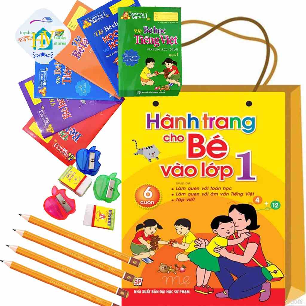 Sách - Hành Trang Cho Bé Vào Lớp Một Túi 6 Cuốn,Tập Tô,Tập Viết Chữ Cái Chữ Số ,Tặng 1 Cây Viết chì, 1 Chốt , 1 Gôm Tẩy