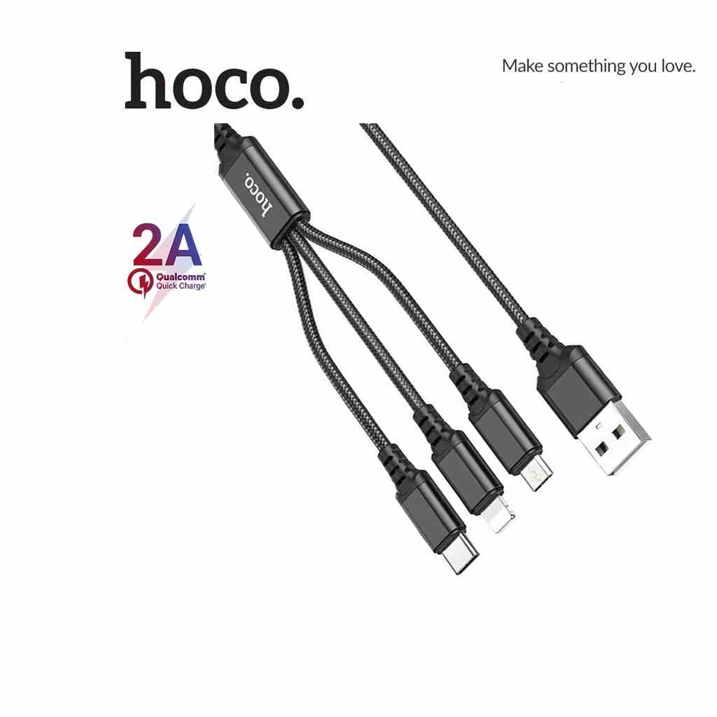 Cáp sạc Hoco X76 3IN1 sạc nhanh 2A vải dù siêu bền thiết kế chống gập dài 1M (ĐEN)