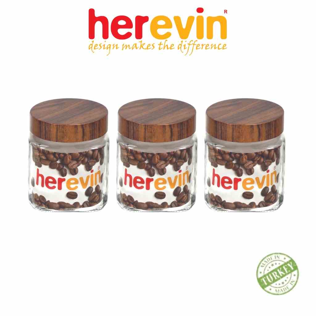 [Mã BMLTA35 giảm đến 35K đơn 99K] Bộ 3 Hũ Thuỷ Tinh Herevin Vuông Nắp woody 1L - HEHU231010-205