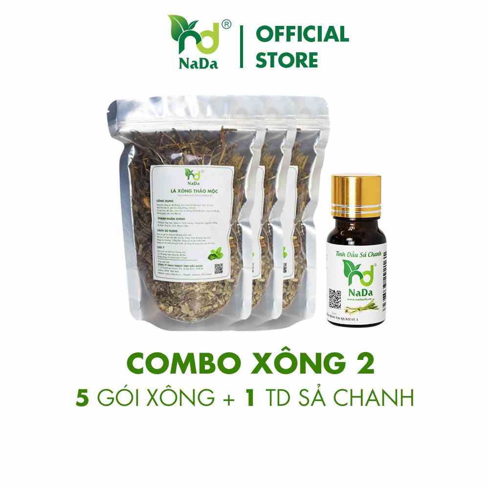 Combo 5 gói lá xông thảo mộc NADA + 1 tinh dầu Sả chanh, xông hơi toàn thân tăng sức đề kháng, ngăn ngừa cảm cúm