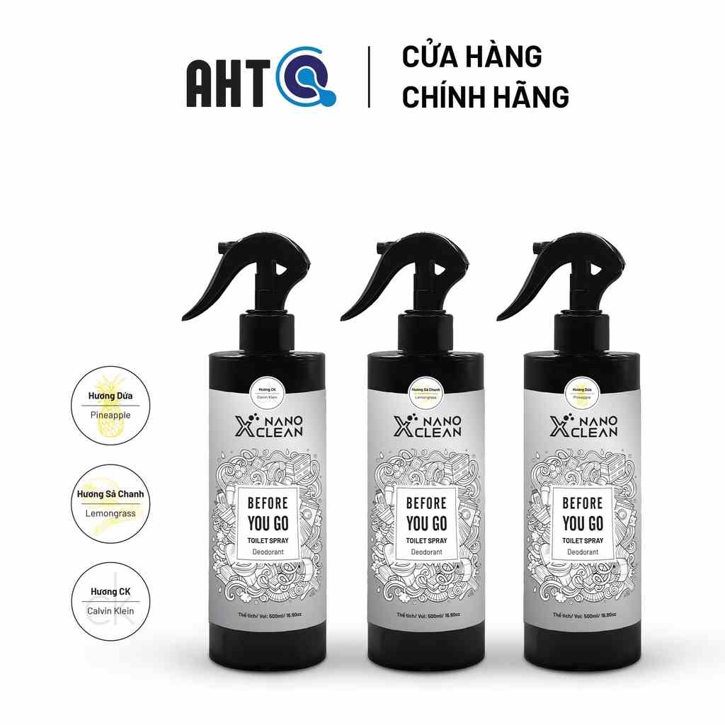 Chai xịt khử mùi nhà vệ sinh nano bạc Nano Xclean - khử mùi khó chịu, mùi khói thuốc, ẩm mốc nhà vệ sinh 500ML