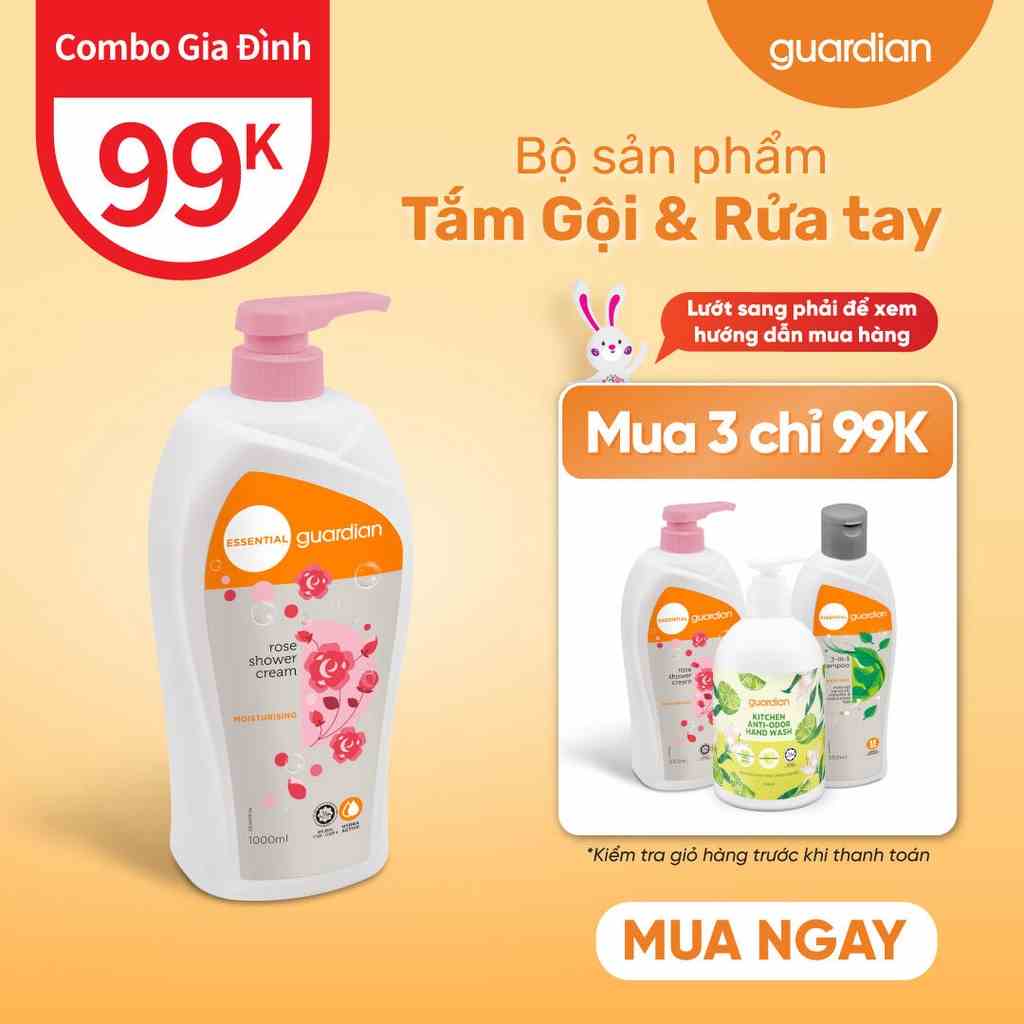 Sữa Tắm Dạng Kem Dưỡng Ẩm Guardian Essential Rose Moisturising Shower Cream Chiết Xuất Hoa Hồng 1000ml