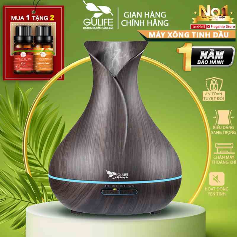 Máy Xông Tinh Dầu Tuylip 550ml GULIFE - MKT06, Kèm Quà Tặng + Remote, Cân Bằng Độ Ẩm & Làm Thơm Phòng  – BH 12 Tháng