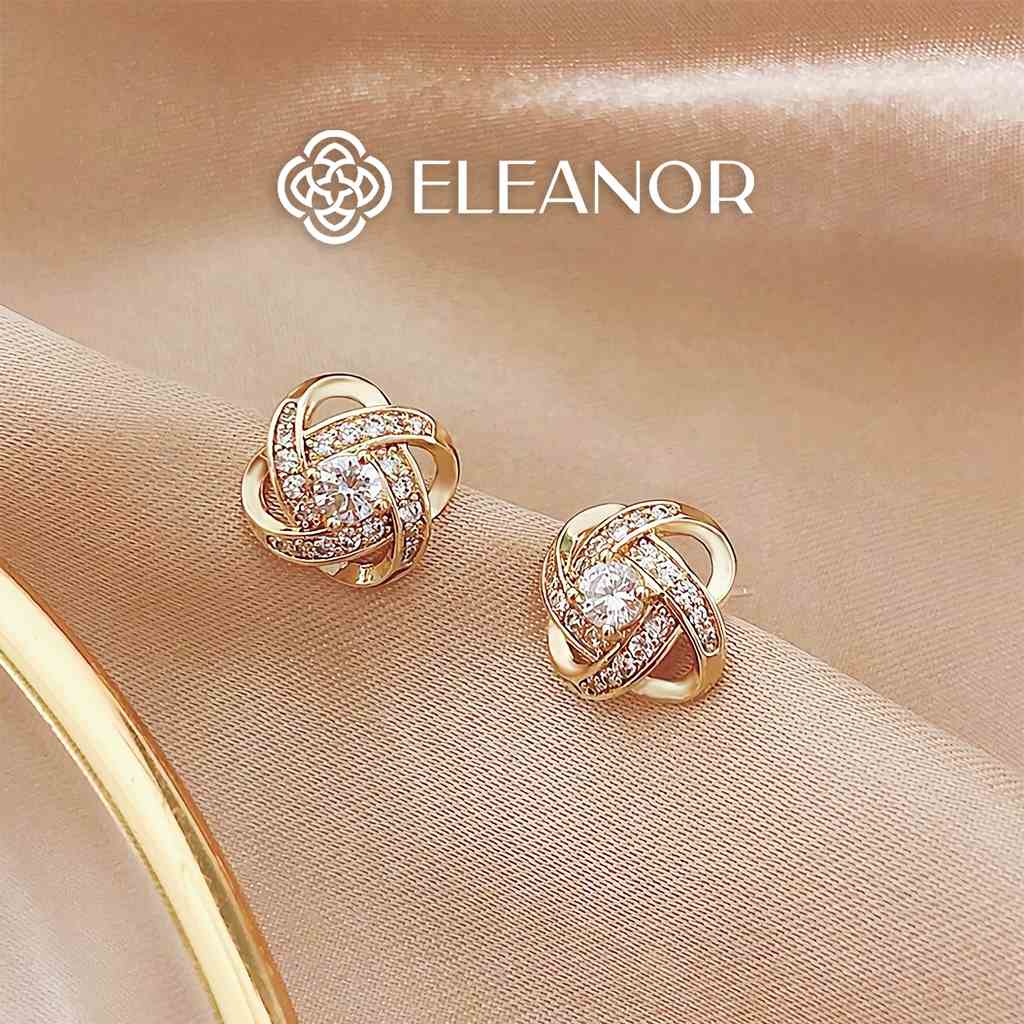 Bông tai nữ chuôi bạc 925 Eleanor Accessories viền tròn xoắn đính đá phụ kiện trang sức 3325