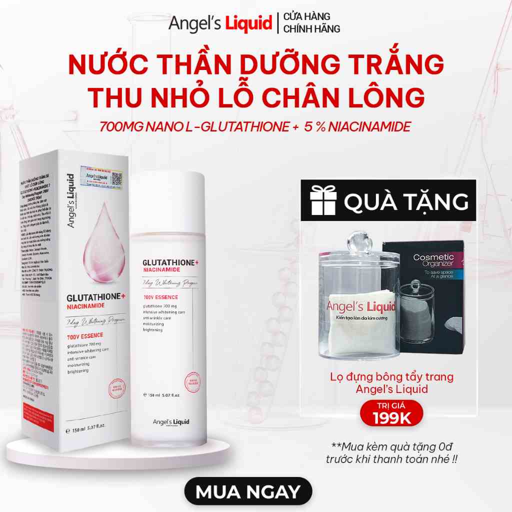 Nước Thần Dưỡng Trắng Se Khít Lỗ Chân Lông Angels Liquid Glutathione plus Niacinamide 700V Essence 150ml