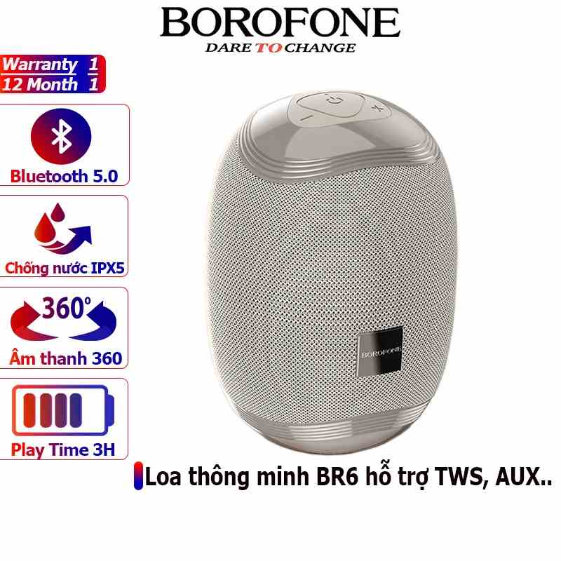 Loa di động không dây BOROFONE BR6 nhỏ gọn, Bass khỏe, hỗ trợ bluetooth 5.0 kết nối 2 loa cùng lúc TWS - Chính hãng