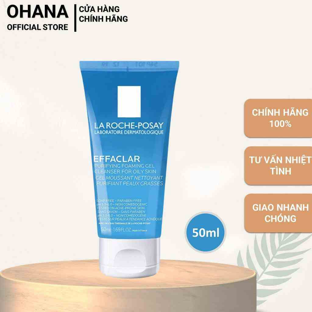 Gel rửa mặt tạo bọt La RochePosay Effaclar cho da dầu nhạy cảm 50ml Xanh