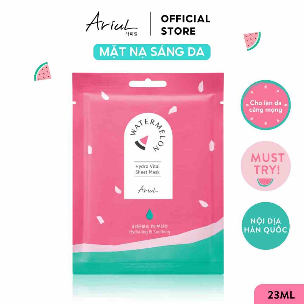 Mặt Nạ Ariul Làm Dịu Và Cấp Ẩm Chiết Xuất Dưa Hấu Watermelon Hydro Vital Sheet Mask 23ml