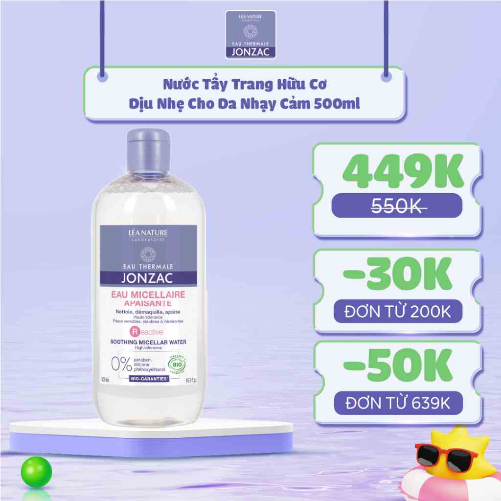 Nước Tẩy Trang Hữu Cơ Dịu Nhẹ Cho Da Nhạy Cảm Eau Thermale Jonzac Reactive Soothing Micellar Water 500ml