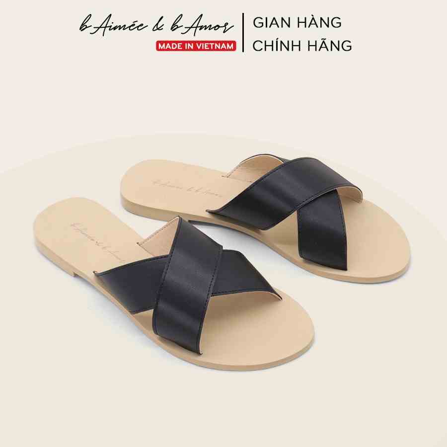 Dép nữ đế bệt Cross Strap Flat đi biển quai chéo mũi tròn thời trang bAimée & bAmor - MS1778