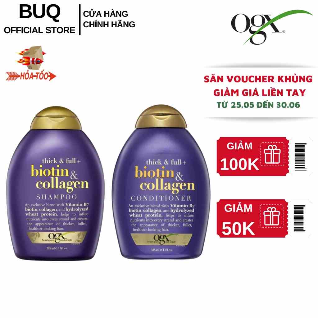 Bộ Dầu Gội Và Dầu Xả Dưỡng Dày Tóc OGX Thick & Full + Biotin Tím & Collagen (385ml/Chai)