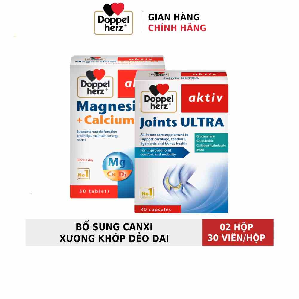 Bộ đôi bổ sung Canxi phòng ngừa loãng xương, cải thiện chức năng khớp Doppelherz Magnesium Canxi D3 + Joints Ultra