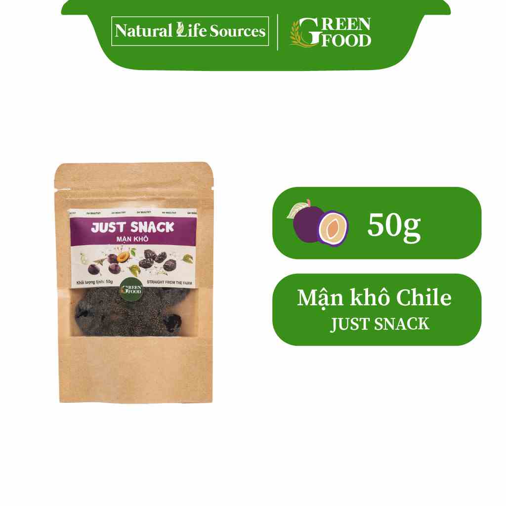 Mận khô Just Snack Green Food kích cỡ medium | Túi 50g