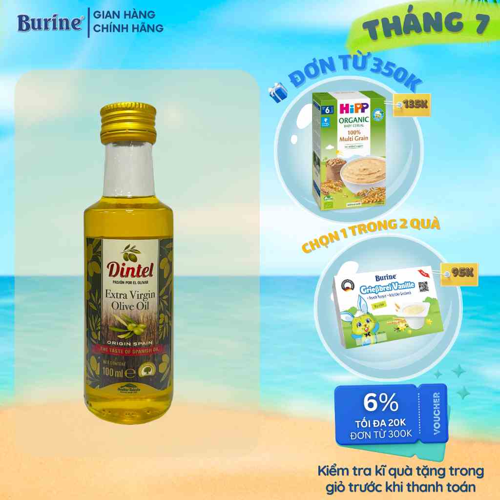 Dầu Olive Dintel Extra Virgin Nguyên Chất BURINE Dầu Ăn Dặm Hỗ Trợ Tăng Trưởng Và Phát Triển Trí Não Cho Bé 100ml