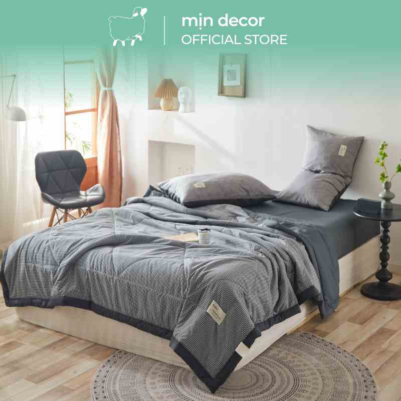 Bộ chăn chần ga gối họa tiết MỊN DECOR chất đũi mát mịn không nhăn