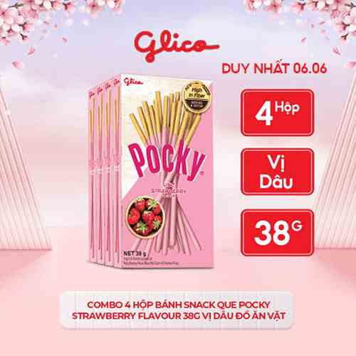 [Mã BMLTB35 giảm đến 35K đơn 99K] Combo 4 hộp bánh snack que Pocky Strawberry Flavour 38g vị dâu đồ ăn vặt