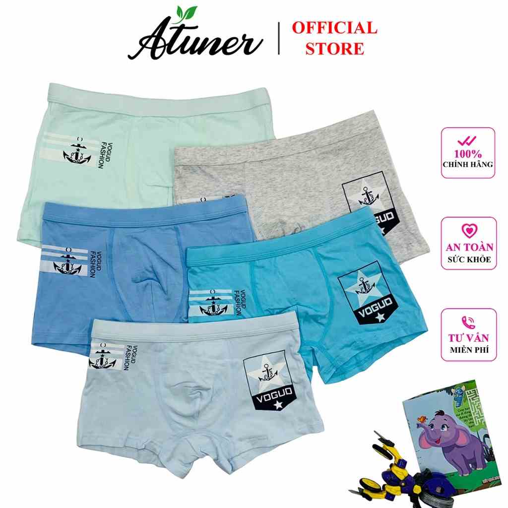 Combo 5 quần lót bé trai ATUNER QLN024, dáng đùi, cho bạn nam 3-10 tuổi, vải Cotton mềm mại, thoáng mát, kháng khuẩn