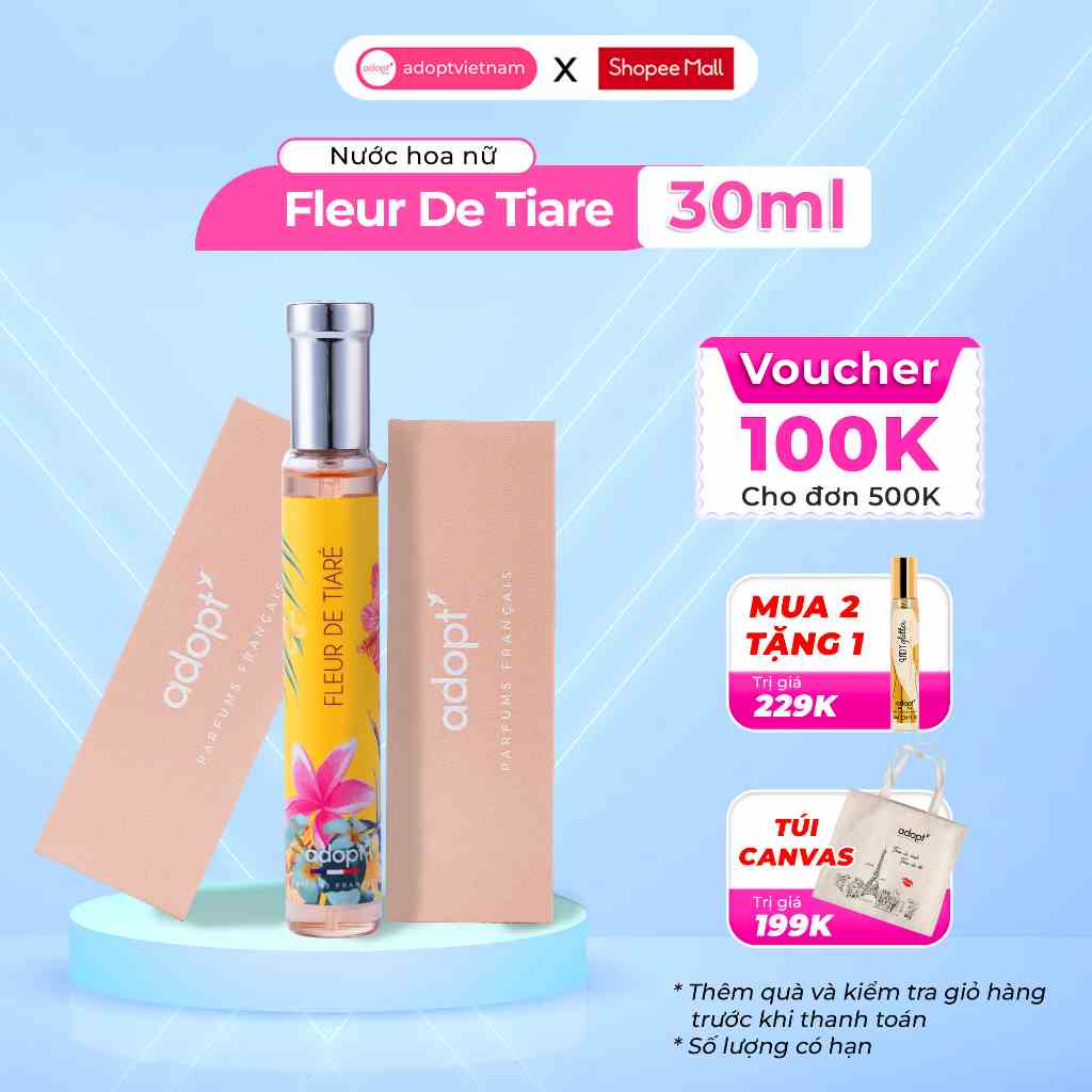 Nước hoa nữ Adopt Fleur De Tiaré tinh dầu thơm chính hãng Pháp lưu hương đến 12 tiếng hương thơm ấm áp