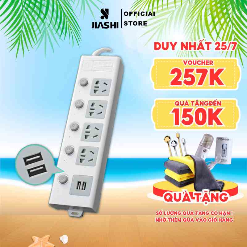 Ổ cắm điện đa năng thông minh JIASHI 2 cổng USB 5v sạc nhanh, chịu tải 2500W, tiết kiệm 30 kilowatt H dây nối 2,5m OCD01