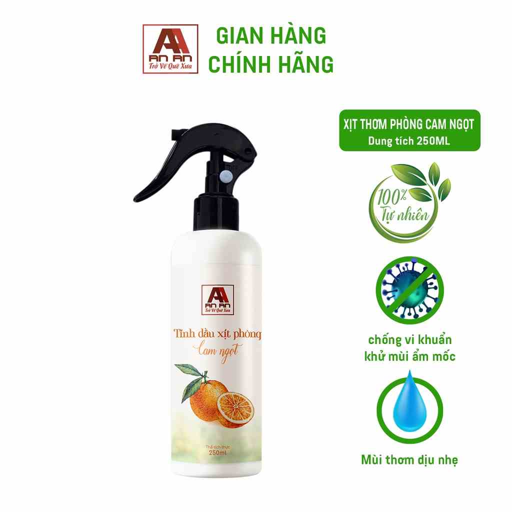 Xịt Thơm Phòng AN AN 250ml tinh dầu Cam ngọt đạt chuẩn USDA, GMP giúp thơm phòng , khử mùi hiệu quả.