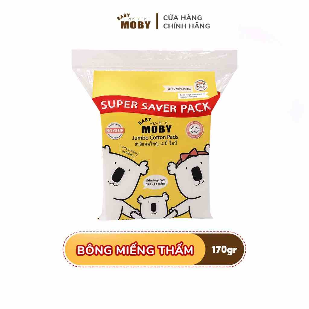 Bông Miếng Moby Baby An toàn Làm Sạch Vệ Sinh Cho Bé Cỡ Lớn (100 miếng/gói)