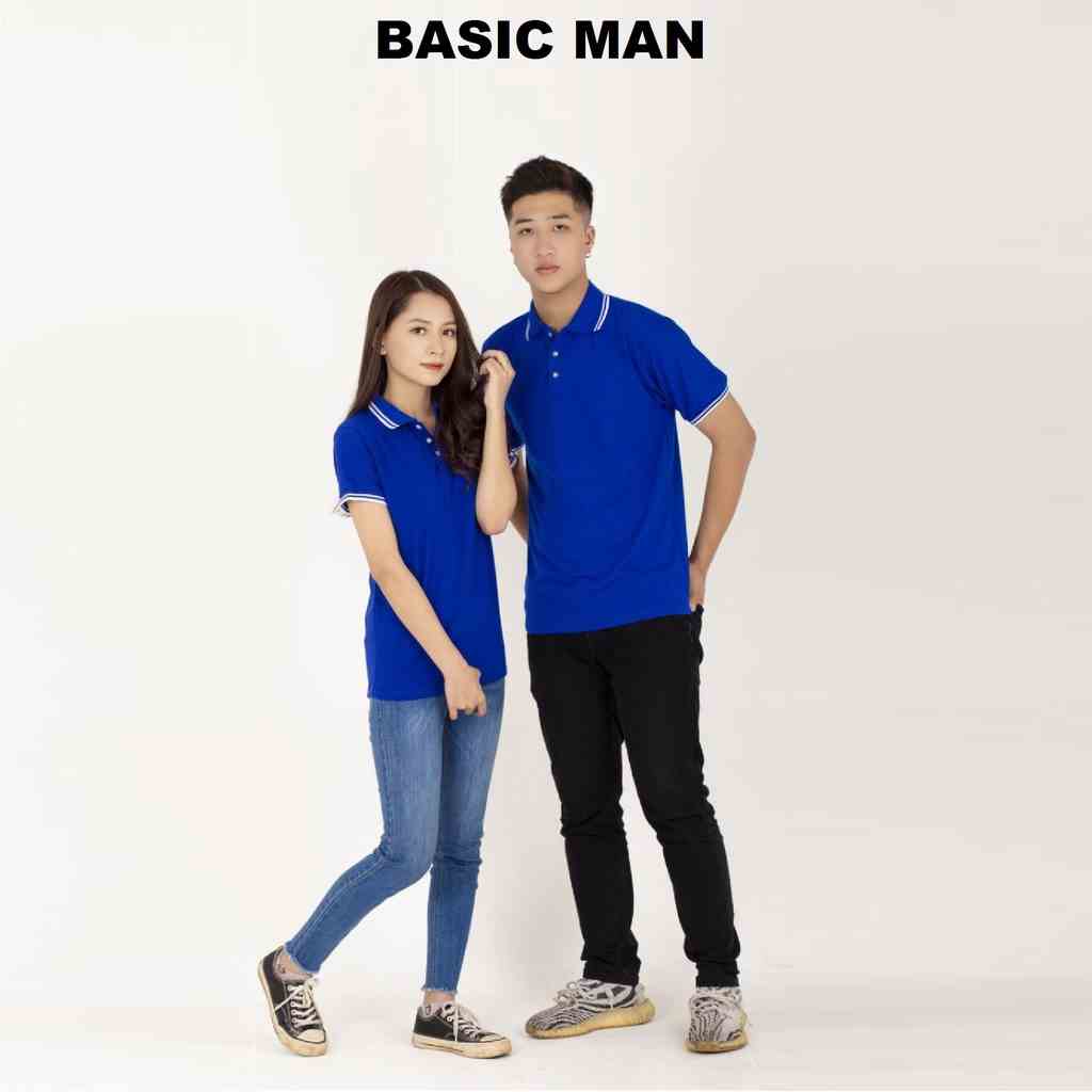 Áo đôi polo nam nữ BM BASIC MAN best and premium màu xanh dương cổ bẻ tay ngắn - APOLO 011