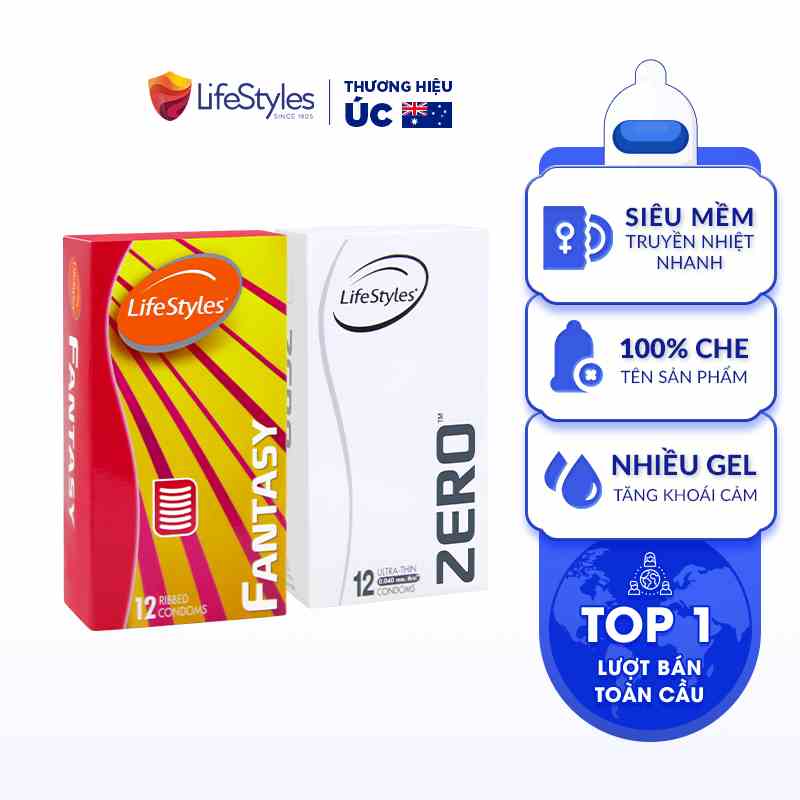 [Mã BMLTB200 giảm đến 100K đơn 499K] Combo 1 Hộp Bao Cao Su LifeStyles Fantasy 12 bao + 1 LifeStyles Zero 12 bao