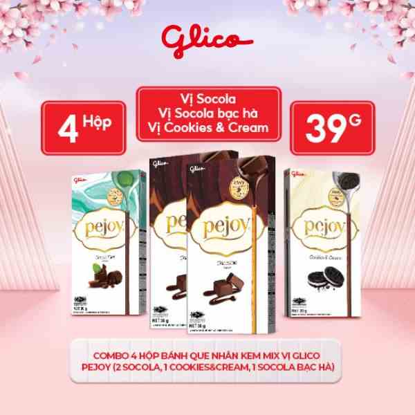 Combo Full Happiness 10 hộp Bánh que nhân kem mix vị GLICO Pejoy  (4 Chocolate 3 Cookies & Cream 3 Choco Mint)