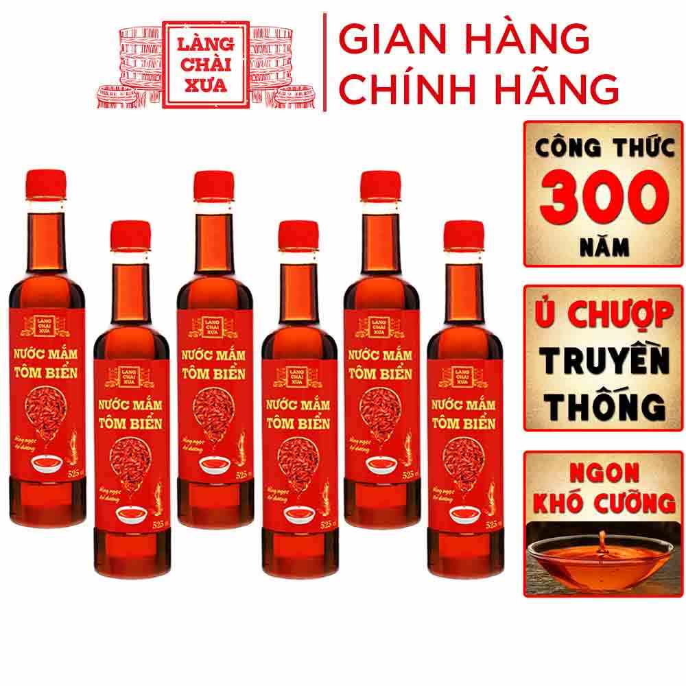 Thùng 6 chai nước mắm tôm biển Làng Chài Xưa 525ml Hồng Ngọc Đại Dương 300 năm truyền thống