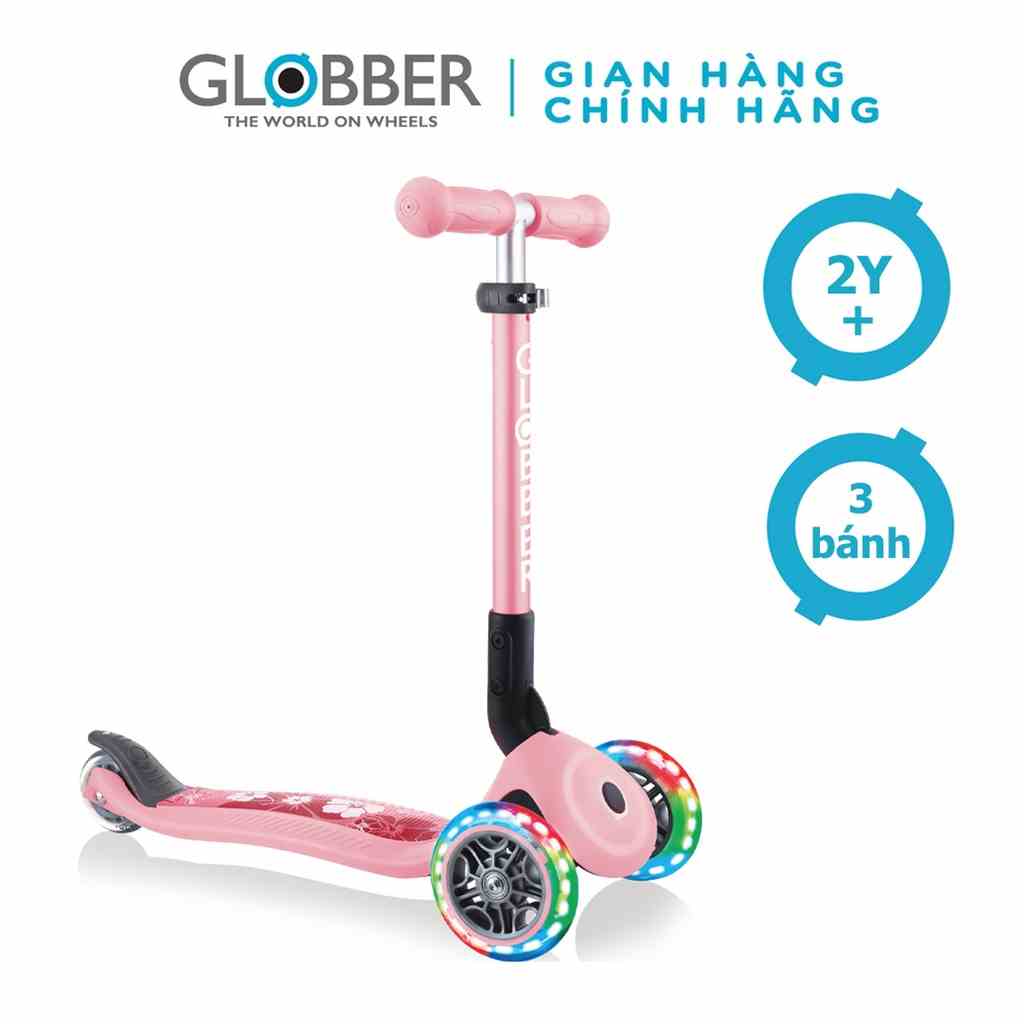 Xe Trượt Scooter 3 Bánh Gấp Gọn Có Bánh Xe Phát Sáng Globber Junior Fantasy Cho Bé Từ 2- 6 Tuổi -Hồng Pastel Có Hoạ Tiết