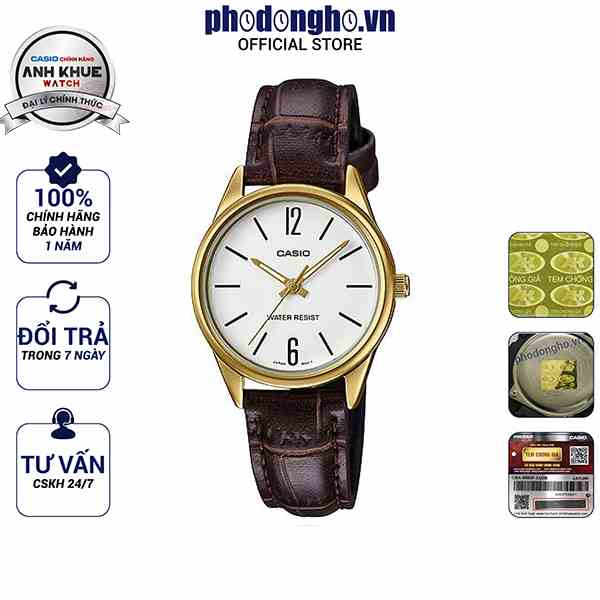 Đồng hồ nữ dây da Casio chính hãng Anh Khuê LTP-V005GL-7BUDF