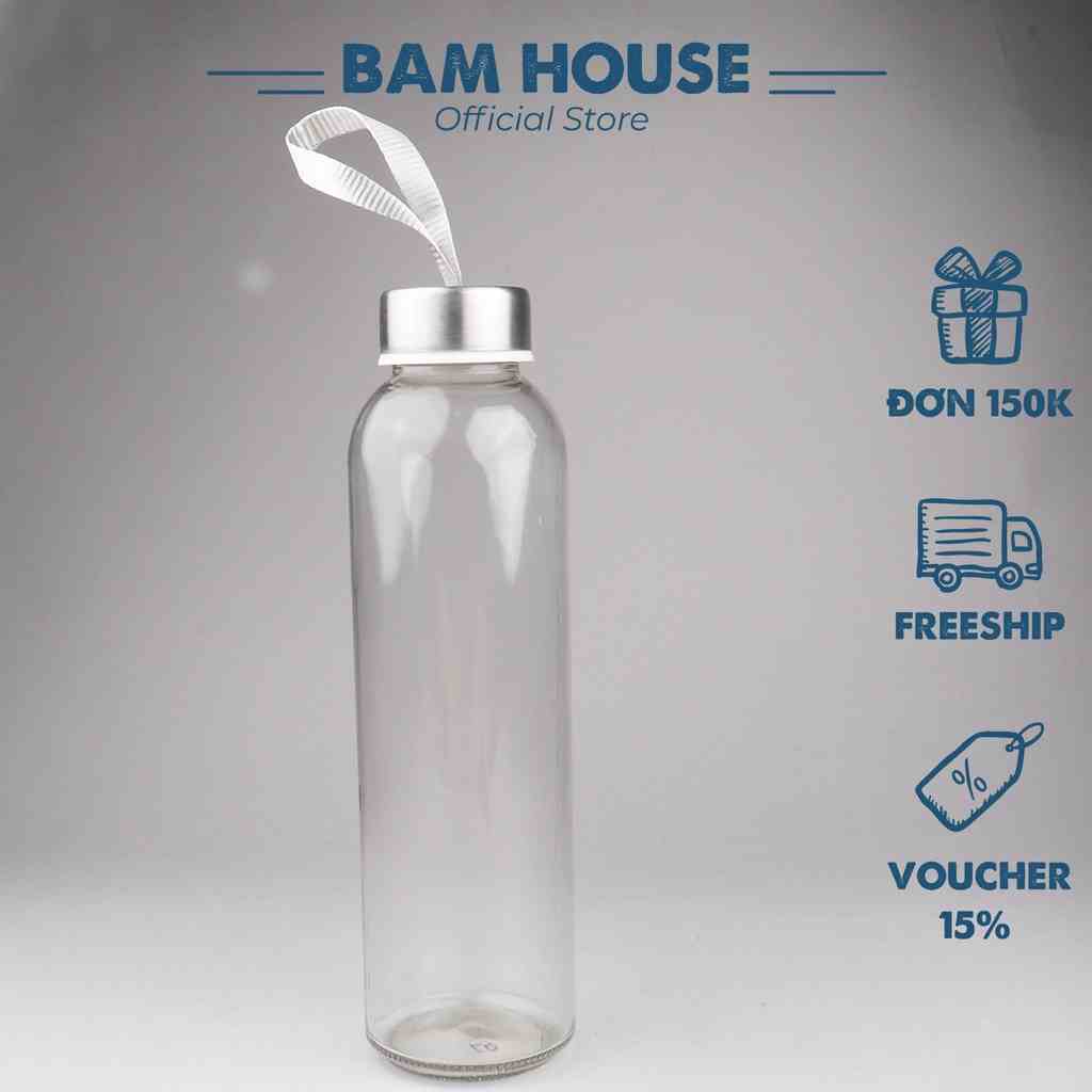 Bình thủy tinh đựng nước Bam House dung tích 500ml có dây treo cao cấp BNTT01 – Gia dụng bếp