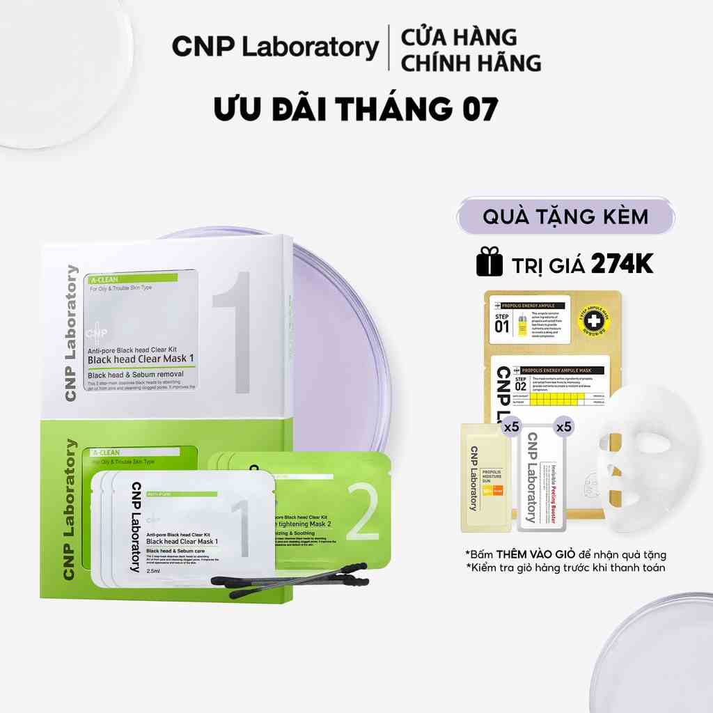 [Mã COSCNBE6 giảm 10% đơn 500K] Bộ mặt nạ làm sạch mụn đầu đen 2 trong 1 CNP Laboratory Anti-Pore Black Head Clear Kit